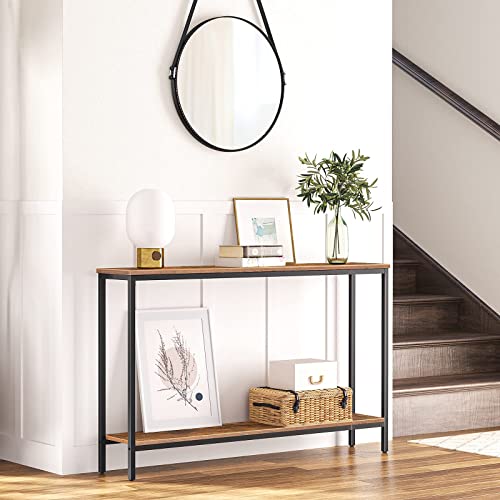 HOOBRO Console Table, 47.2" Narrow Entryway Table, Industrial Sofa Table with Shelf, Entrance Table for Living Room, Hallway, Foyer, Corridor, Office, Wood Look Accent, Rustic Brown and Black BF20XG01