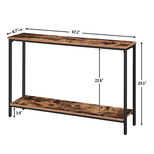 HOOBRO Console Table, 47.2" Narrow Entryway Table, Industrial Sofa Table with Shelf, Entrance Table for Living Room, Hallway, Foyer, Corridor, Office, Wood Look Accent, Rustic Brown and Black BF20XG01