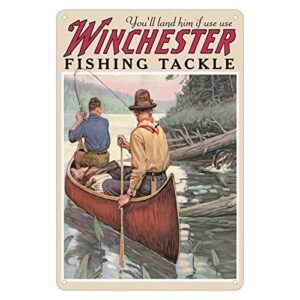 kensilo bar vintage retro metal tin sign winchester fish and tackle hunting fishing home wall decor 8 x 12 inches