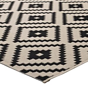 Modway R-1134A-46 Perplex Geometric Diamond Trellis 4x6 Indoor and Outdoor Area Rug, Black and Beige