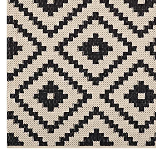 Modway R-1134A-46 Perplex Geometric Diamond Trellis 4x6 Indoor and Outdoor Area Rug, Black and Beige