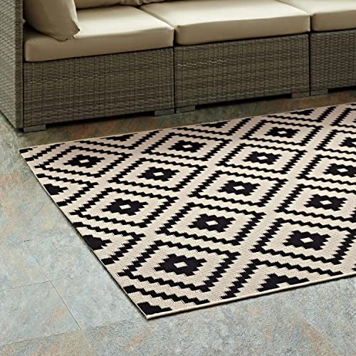 Modway R-1134A-46 Perplex Geometric Diamond Trellis 4x6 Indoor and Outdoor Area Rug, Black and Beige