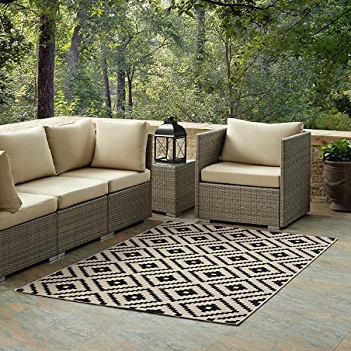 Modway R-1134A-46 Perplex Geometric Diamond Trellis 4x6 Indoor and Outdoor Area Rug, Black and Beige