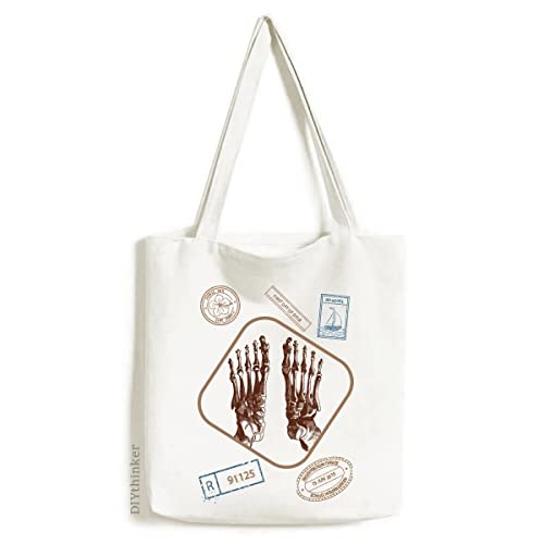 Human Body Bone Foot Sketch Stamp Shopping Ecofriendly Storage Canvas Tote Bag