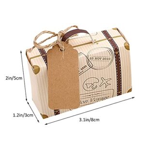 Ltcyev 100Pcs Mini Suitcase Candy Boxes, Wedding Favor Boxes Party Rustic Candy Boxes for Travel Theme Party,Wedding,Birthday,Bridal Shower Gifts,Vintage Kraft Paper with Tags