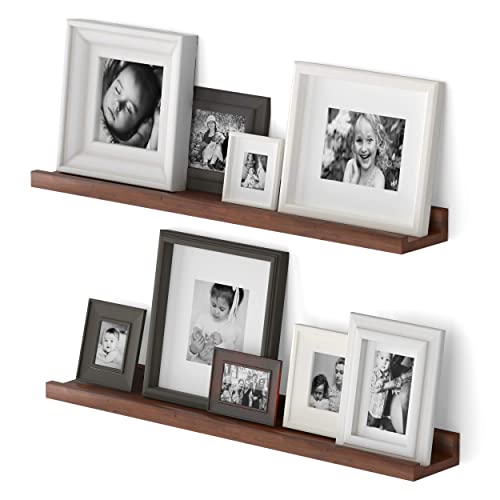 Wallniture Denver 24" Floating Shelves for Wall Collage, Picture Ledge Shelf, Wall Bookshelf for Living Room, Wall Shelf for Kitchen, Kids Room Shelves, Wall Shelves Walnut Color Set of 2