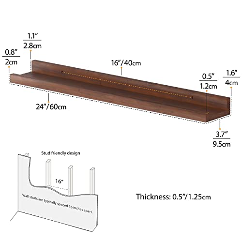 Wallniture Denver 24" Floating Shelves for Wall Collage, Picture Ledge Shelf, Wall Bookshelf for Living Room, Wall Shelf for Kitchen, Kids Room Shelves, Wall Shelves Walnut Color Set of 2