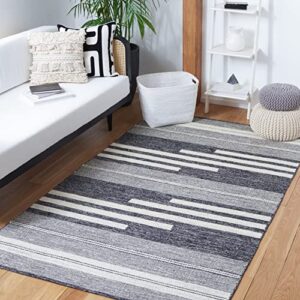safavieh striped kilim collection 4′ x 6′ ivory / black stk506a handmade flatweave cotton area rug