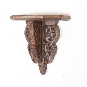 Craftrail Gaya S/2 14X13X4.5Inch Carving Wall Décor Shelf Set of 2, Brown