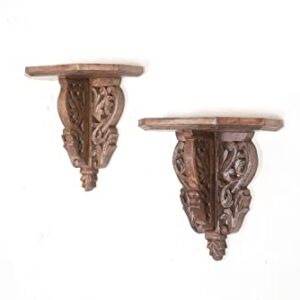 Craftrail Gaya S/2 14X13X4.5Inch Carving Wall Décor Shelf Set of 2, Brown