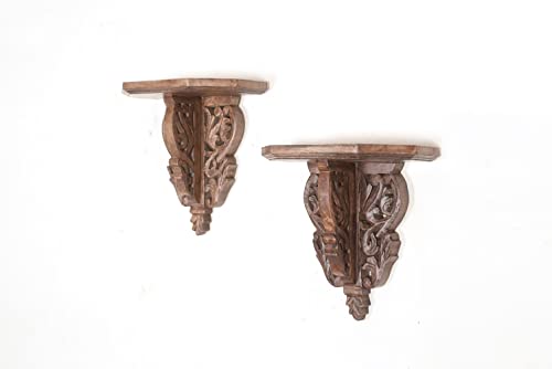 Craftrail Gaya S/2 14X13X4.5Inch Carving Wall Décor Shelf Set of 2, Brown