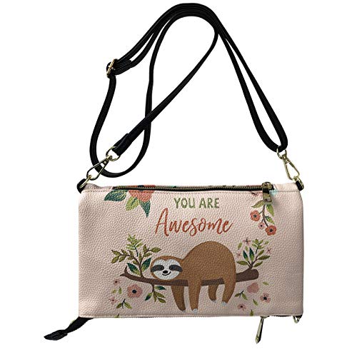 doginthehole Cute Sloth Print Shoulder Bag for Women Leather Crossbody Bag Floral Style Girl Purse Casual Travel Tote Handbag