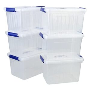 morcte 10 l plastic lidded storage bin, clear storage box, pack of 6