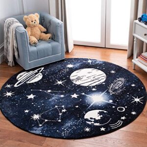 safavieh carousel kids collection 5’3″ round dark blue/light blue crk122m outer space area rug