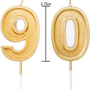 LUTER 2.76 Inches Large Birthday Candles Gold Glitter Birthday Cake Candles Number Candles Cake Topper Decoration for Wedding Party Kids Adults, Number 90