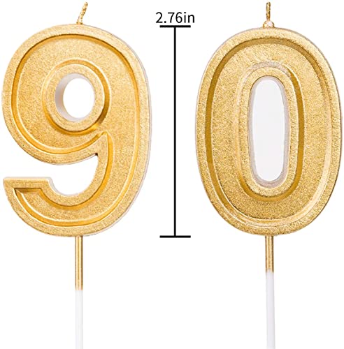 LUTER 2.76 Inches Large Birthday Candles Gold Glitter Birthday Cake Candles Number Candles Cake Topper Decoration for Wedding Party Kids Adults, Number 90