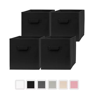 Pomatree 13x13x13 Inch Storage Cubes - 4 Pack - Large and Sturdy Storage Bins | Dual Handles, Foldable | Cube Organizer Bin | Fabric Baskets for Organizing Closet, Clothes and Toys (Black)