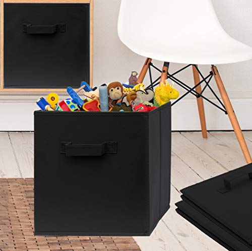 Pomatree 13x13x13 Inch Storage Cubes - 4 Pack - Large and Sturdy Storage Bins | Dual Handles, Foldable | Cube Organizer Bin | Fabric Baskets for Organizing Closet, Clothes and Toys (Black)