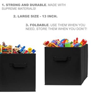 Pomatree 13x13x13 Inch Storage Cubes - 4 Pack - Large and Sturdy Storage Bins | Dual Handles, Foldable | Cube Organizer Bin | Fabric Baskets for Organizing Closet, Clothes and Toys (Black)