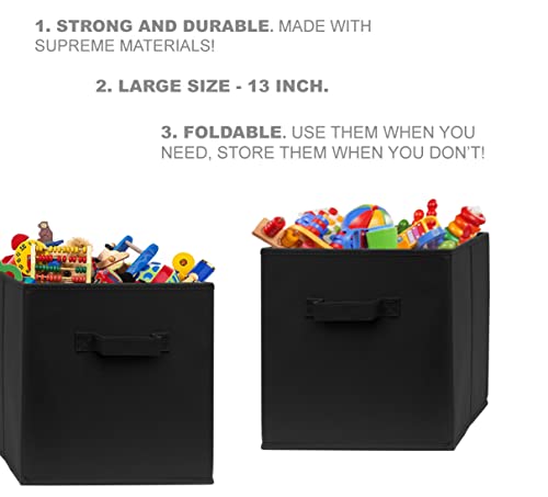 Pomatree 13x13x13 Inch Storage Cubes - 4 Pack - Large and Sturdy Storage Bins | Dual Handles, Foldable | Cube Organizer Bin | Fabric Baskets for Organizing Closet, Clothes and Toys (Black)