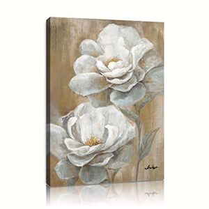 yidepot floral canvas wall art peony flower picture abstract white and gold painting giclee print artwork home decor for bedroom bathroom ready to hang 12″x 16″x 1 panel