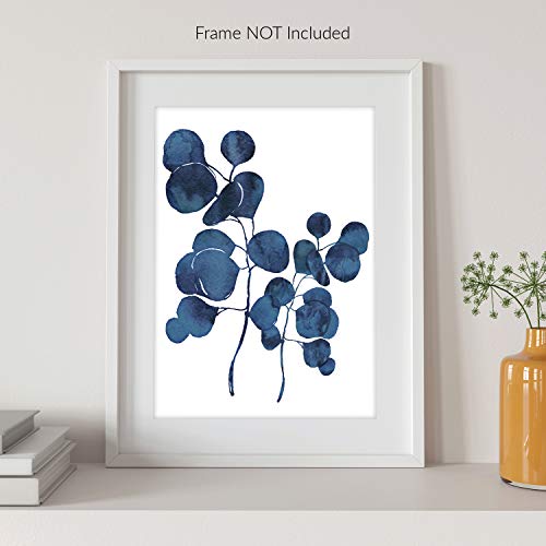 Pink Pixie Studio Blue Ink Eucalyptus Foliage Prints Set of 3-5 x 7 UNFRAMED Botonical Watercolor Indigo Leaf Wall Art Posters Painting Home Office Decor