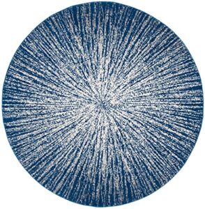 safavieh evoke collection 5’1″ round navy/ivory evk228n abstract burst non-shedding dining room entryway foyer living room bedroom area rug