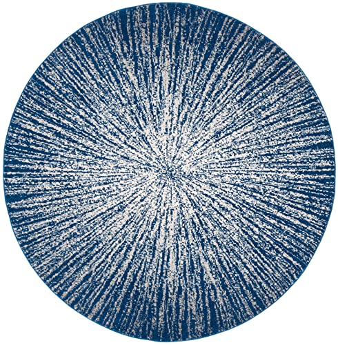 SAFAVIEH Evoke Collection 5'1" Round Navy/Ivory EVK228N Abstract Burst Non-Shedding Dining Room Entryway Foyer Living Room Bedroom Area Rug