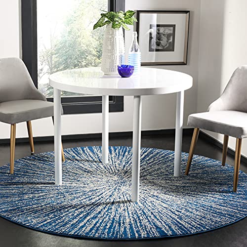 SAFAVIEH Evoke Collection 5'1" Round Navy/Ivory EVK228N Abstract Burst Non-Shedding Dining Room Entryway Foyer Living Room Bedroom Area Rug