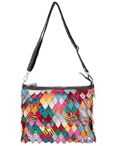 segater women random multicolor shoulder bag genuine leather handbag splicing satchel leaf patchwork colorful crossbody purses