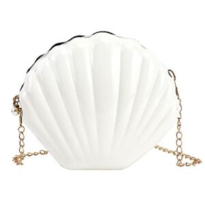 felice ann women mini solid color seashell cross-body bag chain strap shoulder bag evening clutch purse, solid white