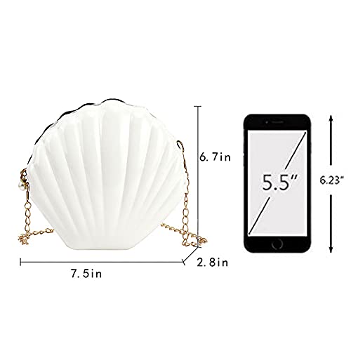 Felice Ann Women Mini Solid Color Seashell Cross-body Bag Chain Strap Shoulder Bag Evening Clutch Purse, Solid White