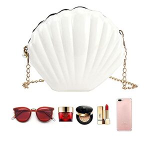 Felice Ann Women Mini Solid Color Seashell Cross-body Bag Chain Strap Shoulder Bag Evening Clutch Purse, Solid White