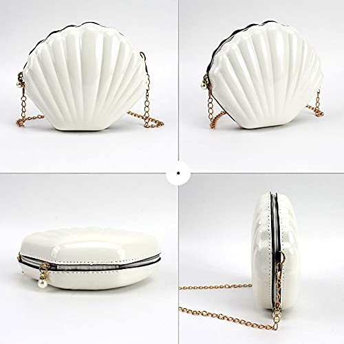 Felice Ann Women Mini Solid Color Seashell Cross-body Bag Chain Strap Shoulder Bag Evening Clutch Purse, Solid White