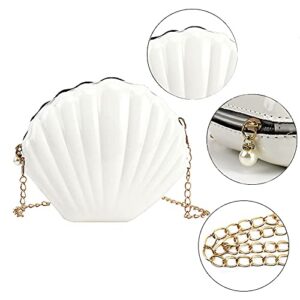 Felice Ann Women Mini Solid Color Seashell Cross-body Bag Chain Strap Shoulder Bag Evening Clutch Purse, Solid White