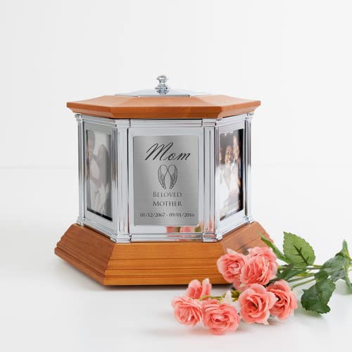 Perfect Memorials Custom Engraved Medium Rotating Memories Cremation Urn (100 Cu/in) - Urn for Human Ashes/6 Photo Frames/Spins 360 Degrees