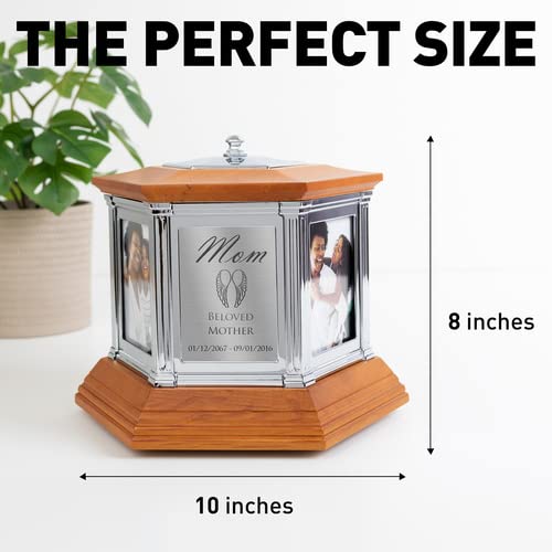 Perfect Memorials Custom Engraved Medium Rotating Memories Cremation Urn (100 Cu/in) - Urn for Human Ashes/6 Photo Frames/Spins 360 Degrees