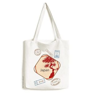 japan culture red tree pattern stamp shopping ecofriendly storage canvas tote bag