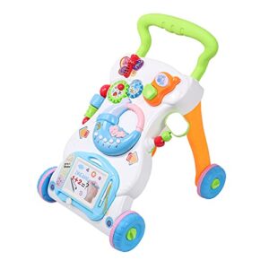 2 in 1 sit to stand baby walker with music and light, toddler push toys for learning to walk, with removable drawing board, music piano, mini phone for 6 months up baby boys girls