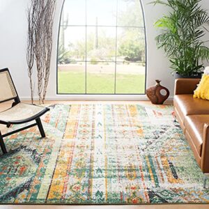 safavieh madison collection 8′ x 10′ green / orange mad422y boho chic tribal distressed non-shedding living room bedroom dining home office area rug