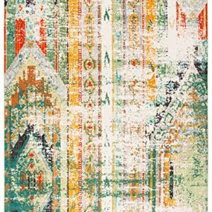 SAFAVIEH Madison Collection 8' x 10' Green / Orange MAD422Y Boho Chic Tribal Distressed Non-Shedding Living Room Bedroom Dining Home Office Area Rug