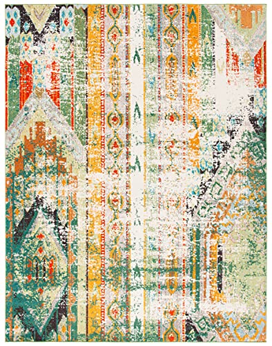 SAFAVIEH Madison Collection 8' x 10' Green / Orange MAD422Y Boho Chic Tribal Distressed Non-Shedding Living Room Bedroom Dining Home Office Area Rug