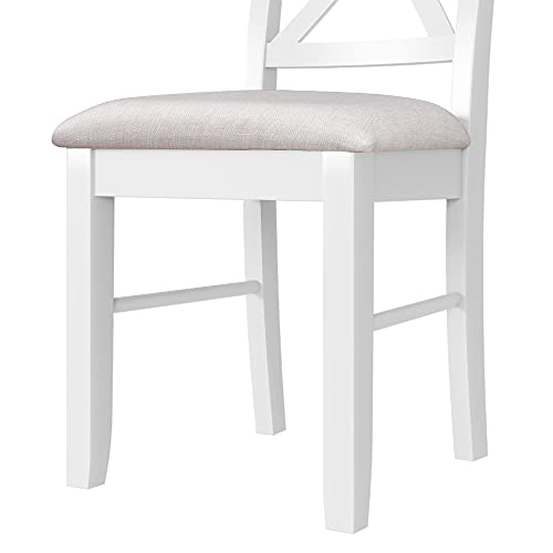 Harper & Bright Designs 5-Piece Wood Dining Table Set, Farmhouse Rustic Kitchen Dining Table with 4 Upholstered X-Back Chairs, White+Beige