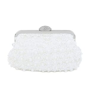 topfive women pearls beaded clutch light luxury white wedding pearls purse evening handbag with floral texture