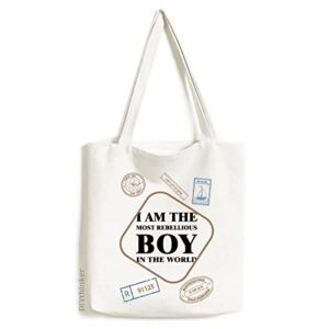 i am the rebellious boy art deco fashion stamp shopping ecofriendly storage canvas tote bag