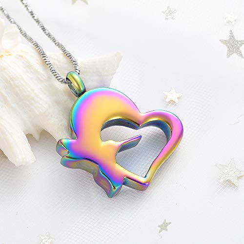 Yinplsmemory Cremation Jewelry Hummingbird Urn Necklace for Ashes Stainless Steel Heart Cremation Lockets for Ashes Holder