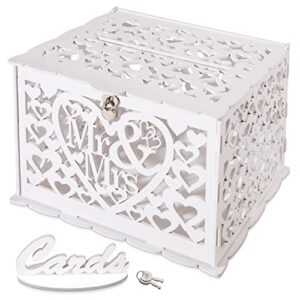 great lakes memories glm wedding card box with lock and key, card box for wedding, rustic wedding decorations for reception, wedding card boxes for reception with lock, money box for wedding (white)