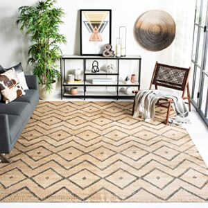 safavieh kilim collection 7′ square natural / charcoal klm750a handmade moroccan boho jute & cotton area rug