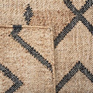 Safavieh Kilim Collection 7' Square Natural / Charcoal KLM750A Handmade Moroccan Boho Jute & Cotton Area Rug