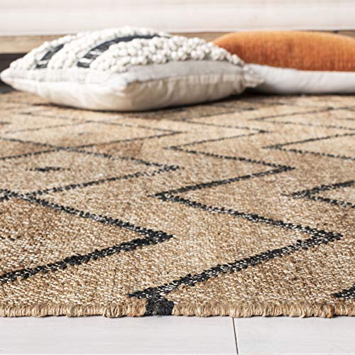 Safavieh Kilim Collection 7' Square Natural / Charcoal KLM750A Handmade Moroccan Boho Jute & Cotton Area Rug